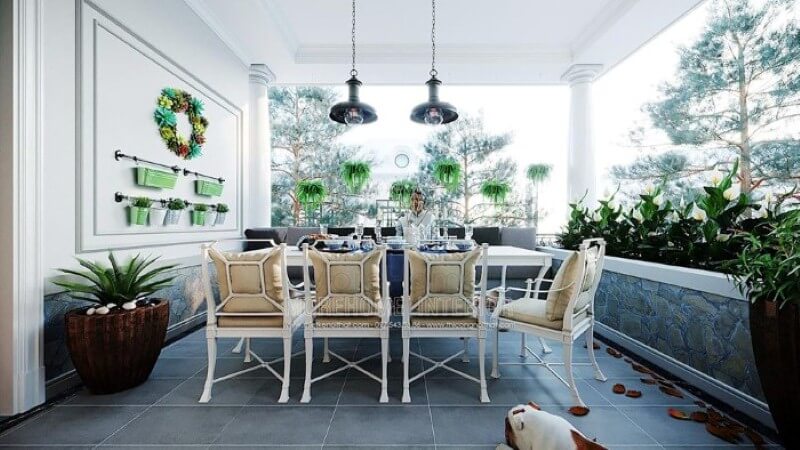 Bộ bàn ghế ăn khu vực ngoài trời đẹp cho nhà phố, biệt thự. Mẫu nội thất biệt thự đẹp