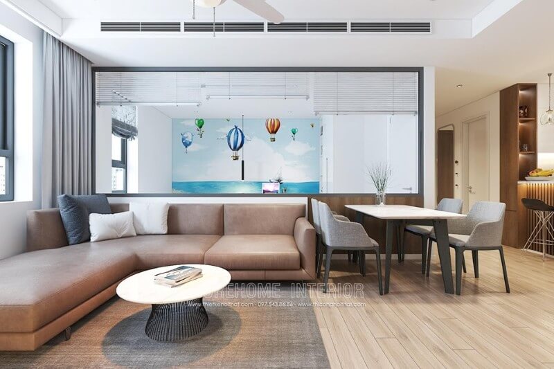 Mẫu thiết kế phòng khách chung cư hiện đại với đồ nội thất đơn giản nhưng tiện nghi Thiết kế phòng khách chung cư hiện đại