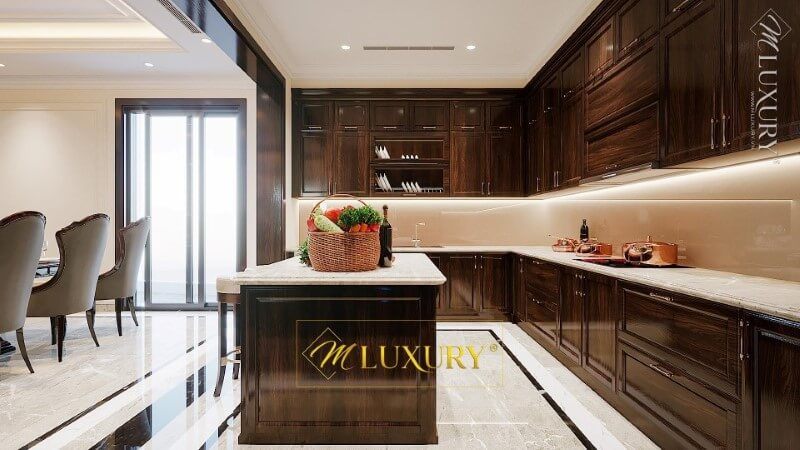 Mẫu đá nhân tạo ốp bếp màu trắng đẹp cho không gian biệt thự