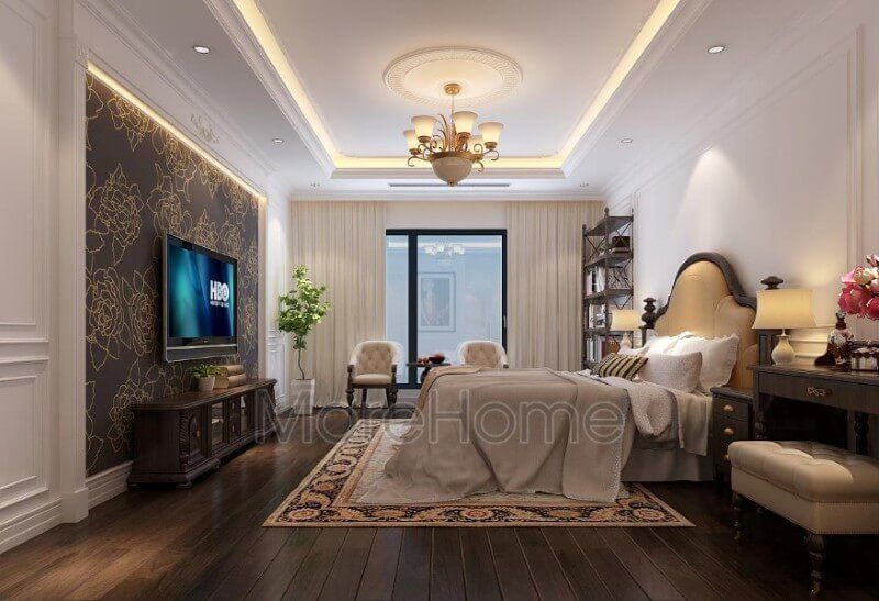 Phòng ngủ master ấn tượng với mẫu giường ngủ gỗ óc chó