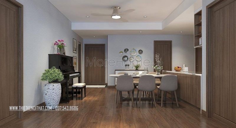 Bàn ăn gỗ công nghiệp là sự lựa chọn hàng đầu cho nội thất nhà ở chung cư hiện đại với vẻ đẹp tinh tế và thời thượng.