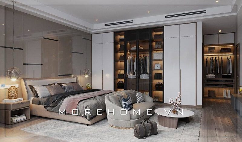 Mang đến không gian nghỉ ngơi, thư giãn lí tưởng với mẫu thiết kế phòng ngủ đẹp với cách bố trí nội thất hợp lí, tông màu kết hợp hài hòa